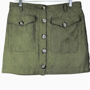 New Dark Green Mini Skirt w/ Pockets & Buttons Size L  NWT